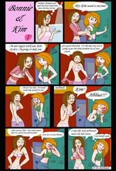 2girls bonnie_rockwaller bra clothing comic disney disney_channel english_text ethica female female_only human kim_possible kimberly_ann_possible multiple_girls panties straight_hair text towel undressing