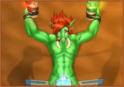 1boy earrings forest_troll green green_body green_skin green_skinned_male looking_at_viewer male male_only nude pubic_hair red_hair shaman solo stonecircle totem troll troll_(warcraft) troll_male tusks warcraft world_of_warcraft wow