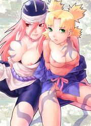 2girls breast_grab breasts female female_only fishnets multiple_girls naruto naruto_(classic) nekomata_naomi nekomataya quad_tails tagme tayuya temari