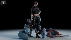 3d 3girls alien asari big_breasts bioware blue_skin breasts commander_shepard deathmask3d female female_only femshep huge_breasts liara_t'soni mass_effect massive_breasts nipples samara trio
