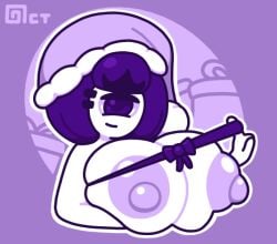 1_eye 1girls animated areola areolae breasts bust_portrait christmas cyclops female_only gif hair_ornament hairclip hat huge_breasts octette_(octotron2000) octotron2000 original_character purple_eye purple_hair ribbon santa_hat self_upload short_hair skindentation smile smiling solo solo_female topless white_skin