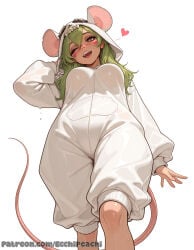 1girl 1girls ai_generated bleach bleach:_the_thousand-year_blood_war blush boobs breasts breasts, brown_hair camel_toe cameltoe cleavage clothed clothed_female curvy ecchipeachi female female_focus female_only focus fully_clothed green_hair large_breasts light_skin long_hair nelliel_tu_odelschwanck nipples nipples_covered nipples_visible_through_clothing onesie pajama pussy sfw solo solo_female solo_focus sweat teeth tight_clothes tight_clothing uncensored