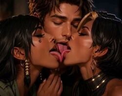 1boy 2girls ai_generated dark-skinned_female dark_skin domina grok grok_imagine group_kiss group_kissing interracial kissing overwatch overwatch_2 pharah tagme triple_kiss video