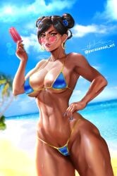 1girls asian asian_female beach big_breasts bikini breasts capcom chun-li female solo street_fighter sunglasses tagme_(artist)