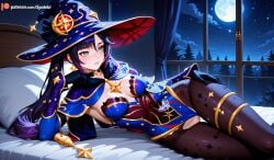 ai_generated flat_belly flat_chest flat_chested fully genshin_impact hentai masturbation mona_(genshin_impact) nude stars