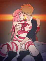 1boy 1boy1girl 1girl 1girls assisted_masturbation blush breasts breasts_grab cheating closed_eyes female fingering french_kiss hetero infidelity inuzuka_shuu kawaii_dake_ja_nai_shikimori-san kissing long_hair making_out male masturbation monoun netorare nipples ntr panties pink_hair shikimori_miyako straight tongue_kiss tongue_out