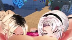 1boy 2girls animated aroused aroused_face beautiful_girls beauty_mark blush brat breasts bubblebebe cute cute_face dick_cage eyebrows eyelashes female female_focus gyaru half_naked hourglass_figure indie_virtual_youtuber lewdtuber licking male medium_breasts petite petite_body petite_breasts petite_female pov sexy sexy_body sexy_pose tagme thick_thighs thighs two_girls video vtuber vtuberfanart white_hair yellow_eyes