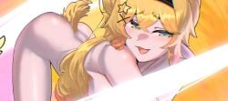 1girls blonde_hair dokibird green_eyes hikamio indie_virtual_youtuber light_censor long_hair looking_at_viewer tail_feathers vtuber