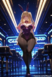 1girl ai_assisted ai_generated animal_ears bangs bare_shoulders black_legwear black_leotard blonde_hair blush bow bowtie breasts bunny_ears bunny_girl bunnysuit cleavage covered_navel curvaceous curvy curvy_female curvy_figure detached_collar eyebrows_visible_through_hair fake_animal_ears female full_body hoshino_ruby large_breasts leotard long_hair looking_at_viewer miyuai oshi_no_ko pantyhose red_eyes smile solo standing strapless strapless_leotard thick thick_ass thick_butt thick_hips thick_legs thick_thighs voluptuous voluptuous_female wide_hips wide_thighs wrist_cuffs