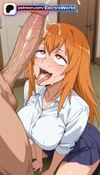 1boy 1girl 1girls 2026 ai_generated artist_name blush boobs breasts bust chest clothed_female_nude_male cock cum cum_on_body cum_on_breasts cum_on_hair cum_on_tongue dick ejaculation electroworld erection facial gamo-chan heart hetero hi_res high_quality high_resolution highres huge_penis large_penis looking_at_penis open_mouth orange_eyes orange_hair patreon patreon_username penis penis_awe please_don't_bully_me,_nagatoro solo_focus stable_diffusion testicles tits tongue tongue_out uncensored veins veiny_penis watermark
