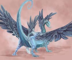 2014 anus blue_penis coatl_dragon digitigrade dragon erection feathers feral flight_rising forked_tongue genital_slit looking_at_viewer looking_back male male_only penis presenting raised_tail silverybeast slit solo tongue tongue_out wings