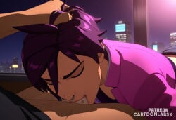 3d ai_generated attractive attractive_body attractive_female blowjob blowjob_face blowjob_gesture blowjob_only deep_blowjob deep_throat deepthroat dispatch_(game) invisigal penis penis_grab purple_hair slim slim_waist sucking sucking_off sucking_penis sucking_tip superhero superheroine