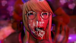 after_sex ahe_gao blonde_hair blowjob cum cum_in_mouth cum_inside cum_on_face cum_on_glasses cum_out_nose ffxiv final_fantasy_xiv miqo'te runny_makeup
