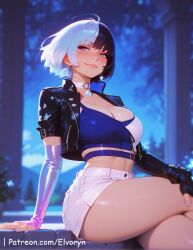 1girls ai_generated ass ass_focus big_ass big_breasts black_eyes blush breasts closed_mouth clothed clothing cute cute_face female female_focus large_ass large_breasts light-skinned_female light_skin looking_at_viewer luna_snow luna_snow_(marvel_rivals) marvel marvel_comics marvel_rivals multicolored_hair sexy sexy_body sexy_female sexy_pose sitting yellow_eyes younger_female