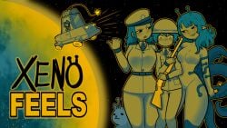 2026 2d alien big_breasts breasts car curvy curvy_female curvy_figure digital_media dynamite female flying_car general_commander_(xenofeels) group helmet highres human imminent_snu_snu kotamota male pointing scifi sexy shotgun soldier tentacle trio uniform xenofeels