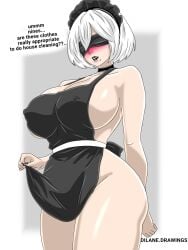 apron apron_only asking_a_question asking_another beauty_mark big_breasts black_lipstick blindfold blindfolded choker dilane93 huge_breasts lipstick maid maid_apron maid_headdress maid_uniform naked naked_apron nier:_automata short_hair thicc thick thick_hips thick_thighs tight_clothing yorha_2b