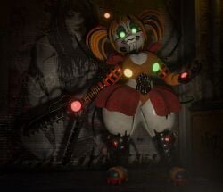 1girls 2026 3d 3d_render animatronic animatronic_girl background big_breasts big_butt breasts brick_wall butt clown clown_girl eyes female female_only five_nights_at_freddy's fnaf freddy_fazbear's_pizzeria_simulator green_eyes hair orange_clothing orange_hair orange_panties red_skirt robot robot_girl scottgames scrap_baby scrap_baby_(fnaf) sharp_teeth smile solo solo_female teeth white_body white_skin