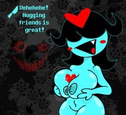 blushing boob_hug boobs deltarune deltarune_chapter_5 friend_(deltarune) patience_soul_(undertale) skelehearts smiling soul_(deltarune)