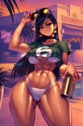 1girls abs ai_generated bare_legs bare_thighs big_breasts bikini bikini_bottom bikini_top black_eyes black_hair choker clothed clothing color earrings female female_focus female_only fit_female gigiti grand_theft_auto_vi gwen_(trogiai) hi_res jewelry large_breasts light-skinned_female light_skin long_hair looking_at_viewer sexy sexy_body sexy_female sexy_pose shirt slim_waist smug smug_face solo solo_female standing sunglasses thick_thighs trogiai