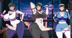 3futas abs adelina_(balisk) after_transformation athorment_oc balisk_oc before_sex big_ass big_breasts black_hair blue_eyes breasts_bigger_than_head cameltoe celestina_(balisk) clothed_futa ed-jim erect_penis erection_under_clothes futa_only futanari futanarization hand_on_hip heterochromia imminent_sex implied_transformation intersex large_penis leaking_penis leaking_precum long_hair looking_at_viewer multiple_futa muscular_futa muscular_futanari pinup potion potion_bottle precum precum_drip selia_(balisk) short_hair sisters smile_at_viewer tagme tattooed_arm veiny_penis