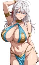 1girls ai_generated alisa_mikhailovna_kujou big_boobs big_breasts blue_eyes curvy curvy_body curvy_female curvy_figure dancer_outfit dancing huge_breasts kyoru189 large_breasts light-skinned_female light_skin looking_at_viewer mature_female no_panties roshidere schoolgirl shiny shiny_skin solo solo_female standing tokidoki_bosotto_russian_de_dereru_tonari_no_alya-san white_hair