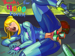 1girls abdominal_bulge aka6 anal anal_insertion blonde_hair blue_eyes bodysuit breasts crotchless female female_only helmet high_heels human leg_up masturbation metroid milestone_celebration multiple_dildos multiple_vibrators nintendo on_side open_mouth penetration ponytail pussy pussy_juice rocket_heels samus_aran sex_toy sex_toys solo solo_female stomach_bulge sweat tied_hair triple_anal triple_penetration uncensored zero_suit zero_suit_samus