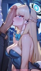 1boy 1girl 2026 ai_generated animal_ears artist_name blue_archive blue_bow blue_bowtie blue_hairband blush boobs bow bowtie braid breasts bust chest cock detached_collar dick erection eyebrows_visible_through_hair fake_animal_ears hetero hi_res high_quality highres leotard long_hair pantyhose patreon patreon_username penis pinkname playboy_bunny rabbit_ears solo_focus tail testicles tits toki_(blue_archive) uncensored veins veiny_penis watermark wrist_cuffs