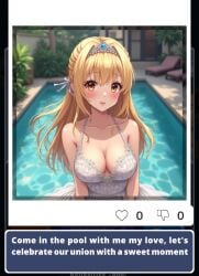 ai_generated blonde_hair blush clara long_hair love_loop photo pool text tiara water wedding_dress