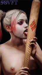 1girls 3d alternate_version_at_source breasts dc_comics female female_only harley_quinn nipples solo sovftwarensfw tongue tongue_out