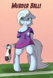 2014 blood blue_fur clothing crotchboobs drooling english_text equine female football fur hair horse knife looking_at_viewer mammal my_little_pony plain_background pony pussy ratofdrawn saliva small_crotchboobs solo standing text tracycage_(character)