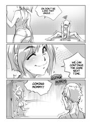 age_difference blush comic dialog female male melkor_mancin monochrome penis sidney sidney_(comic) sidney_swanson smile teen text uncle_and_niece wink