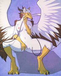 avian beak bird breasts egyptian_vulture eva_(ozawk) feathers female looking_at_viewer nipples nude solo spearfrost talons uncensored vulture whiskers wings