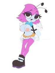 1girls 2018 4_arms 5_fingers absurd_res antennae anthro areola arthropod big_areola big_breasts big_eyes blue_shirt boots bottomless breasts clothing disney female female_only fly footwear freckles gloves gray_eyes hair half-closed_eyes hi_res insects large_breasts legwear looking_at_viewer maggie_pesky multi_arm multi_limb navel nipples non-mammal_breasts open_mouth pale_skin pink_hair pink_legwear pink_nipples plantpenetrator purple_skin pussy seductive seductive_look seductive_smile shirt_lift short_hair simple_background solo the_buzz_on_maggie thick_thighs thighs white_background wide_hips wings yellow_skirt