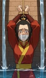 1girls ai_generated arms_tied_above_head avatar_the_last_airbender azula bondage gag gagged looking_at_viewer partly_submerged peril tape_gag tears