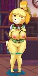 2d alternate_breast_size animal_crossing anthro big_breasts blush breasts canid canine canis computer female fur furry furry_only happy ipan isabelle_(animal_crossing) mammal nintendo nipples office office_lady panties partially_clothed pen pussy shiny smile solo tail underwear underwear_down voluptuous wide_hips