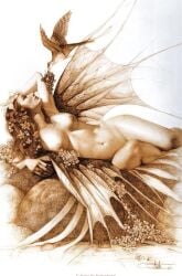 1girls 2015 arantza_sestayo big_breasts breasts female female_focus nipples nude solo_focus traditional_media_(artwork) wings