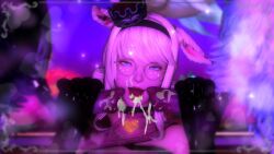blonde_hair canine cum_drip cum_in_mouth cum_on_face ffxiv final_fantasy_xiv glasses holding_penis miqo'te