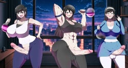 3futas abs adelina_(balisk) after_transformation athorment_oc balisk_oc before_sex big_ass big_breasts black_hair blue_eyes breasts_bigger_than_head cameltoe celestina_(balisk) clothed_futa ed-jim erect_penis erection_under_clothes futa_only futanari futanarization hand_on_hip heterochromia imminent_sex implied_transformation intersex large_penis long_hair looking_at_viewer multiple_futa muscular_futa muscular_futanari pinup potion potion_bottle selia_(balisk) short_hair sisters smile_at_viewer tagme tattooed_arm veiny_penis