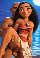 1boy 1boy1girl 1girls ai_generated bald black_hair breasts brown_eyes clothed_female_nude_male dark-skinned_female dark-skinned_male dark_skin disney disney_princess faceless faceless_male female full_moon hetero hi_res interracial jewelry leg_lift leg_up long_hair lustboxai moana moana_2 moana_waialiki moon necklace night no_panties ocean open_mouth outdoors penis pussy sex skirt sky small_breasts smile strapless testicles tube_top uncensored vaginal vaginal_penetration vaginal_sex very_dark_skin
