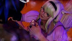au_ra black_hair blonde_hair collar cum cum_drip cursed_lust ffxiv final_fantasy_xiv futanari glasses handjob imminent_sex miqo'te