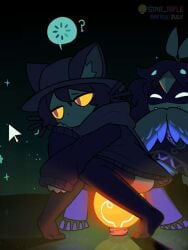 1ambiguous 1girls alula_(oneshot) ambiguous_gender before behind behind_another bird_girl cat_ears cat_humanoid clueless niko_(oneshot) oneshot sitting star_rifle stockings tagme yellow_eyes