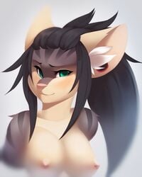 anthro black_hair blue_eyes brown_fur bust canine feline female fox fur furry hair kanel looking_at_viewer mammal portrait sibyl smile solo stripes tabby tan_fur