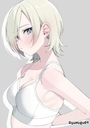 1girls 2d 2d_(artwork) 2d_artwork background blonde blonde-haired_female blonde_female blonde_hair blonde_hair_female blue-eyed_female blue_eyes blush_face blush_lines blushing blushing_at_viewer blushing_female blushing_lines bra breasts cleavage collarbone digital digital_art digital_drawing digital_drawing_(artwork) digital_media digital_media_(artwork) drawing eyebrows_visible_through_hair female female_focus female_only flushed flushed_face from_side grey_background head_tilt lean_figure looking_at_viewer looking_sideways looking_to_the_side monotone_background narrow_waist one_color_background plain_background portrait short_hair shoulders side_view slender_body slender_waist slim_female slim_waist small_boobs small_breasts small_tits solid_color_background solo standing tilted_head tiny_breasts tiny_tits top_view underwear underwear_only upper_body white_bra white_underwear