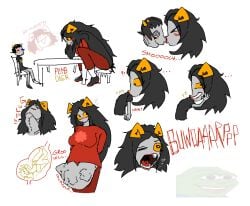 accidental_vore aradia_megido belly big_belly blush blushing boyfriend-girlfriend burp burping digestion_noises endosoma female_pred giantess gurgle gurgling homestuck kiss kissing larger_female male_prey mini_giantess ms_paint_adventures plimporner smaller_male sollux_captor tummy vore vore_belly