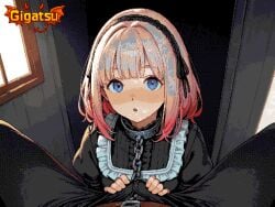1boy1girl 1girls 2d 2d_(artwork) ai_art ai_assisted ai_edit ai_generated chains dithering gigatsu limited_palette looking_at_viewer maid maid_uniform patreon patreon_username penis_bulge pixel_(artwork) pixel_art pov pov_eye_contact retro retro_artstyle slave slave_girl submissive submissive_female