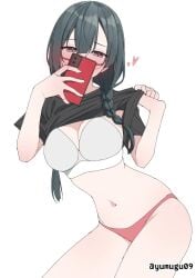 1girls 2d 2d_(artwork) 2d_artwork ashamed background bare_arms bare_belly bare_hands bare_hips bare_legs bare_midriff bare_navel bare_skin bare_thighs belly belly_button big_boobs big_breasts black-haired_female black_clothes black_hair black_shirt black_topwear blank_background blush_face blush_lines blushing blushing_female blushing_lines bra braid braided_hair braided_pigtails braids breasts busty busty_female busty_girl character_request cleavage clothes clothes_aside clothes_lift clothes_up collarbone copyright_request curvaceous curvaceous_body curvaceous_female curvaceous_figure curvaceous_hips curvy curvy_body curvy_female curvy_figure curvy_hips dark_hair digital digital_art digital_drawing digital_drawing_(artwork) digital_media digital_media_(artwork) drawing elbows embarrassed embarrassed_expression embarrassed_female exposed exposed_arms exposed_belly exposed_hips exposed_legs exposed_midriff exposed_navel exposed_skin exposed_thighs exposing exposing_breasts exposing_chest exposing_self eyebrows_visible_through_hair female female_focus female_only fingers flushed flushed_face flustered flustered_female grey_bra grey_underwear groin hair_between_eyes half-closed_eyes half_naked half_nude head_tilt hearts hourglass_figure inguinal_crease inguinal_ligament large_boobs large_breasts lean_figure long_hair looking_at_viewer midriff mirror_selfie monotone_background naked naked_female naked_woman narrow_waist navel nude nude_female nudity one_color_background panties partially_undressed phone pink_panties pink_underwear plain_background portrait posing posing_for_picture posing_for_the_viewer posing_naked posing_nude presenting_breasts revealing_breasts selfie selfie_pose semi_nude shirt shirt_aside shirt_lift shirt_up shoulders showing_breasts showing_chest skindentation slender_body slender_waist slim_female slim_waist solid_color_background solo standing taking_selfie thick_thighs thighs tied_hair tilted_head topwear topwear_aside topwear_lift topwear_up twin_braids underwear undressing undressing_self upper_body white_background wide_hips