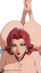 1girl ai_generated artist_name ass barefoot black_widow_(aquatic_assassin) black_widow_(marvel) black_widow_(marvel_rivals) blue_eyes breasts cleavage earrings feet feet_up jewelry large_breasts lips lipstick long_hair looking_at_viewer lying makeup marvel marvel_comics marvel_rivals mature_female nail_polish natasha_romanoff necklace nude on_stomach patreon questionable red_hair red_lips red_nails scarlett_johansson senpai_pixels shiny_skin soles solo the_pose toes white_background
