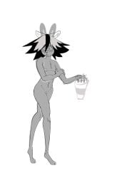 1boy artist_request barefoot chest_scar male monochrome nude pussy tagme transmasc