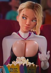 big_boobies big_boobs big_breasts big_tits blonde_hair cinema edit edited gwen_stacy gwen_stacy_(spider-verse) marvel piercing rui3delsa ruichan_art ruidx ruisensei scene_reference short_hair sony_pictures_animation spider-gwen spider-man:_into_the_spider-verse spider-man_(series) visible_breasts