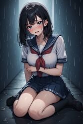 ai_generated clothed crying crying_with_eyes_open depression disowned homeless raining taeko_yamada yandere_simulator